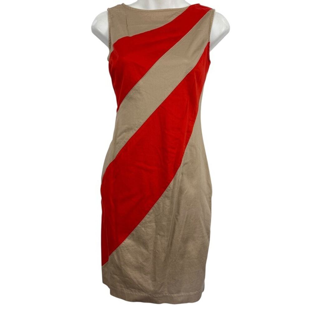 Evan Picone Petite Stretch Orange Beige Stretch Cotton Sheath Sleeveless Dress 6